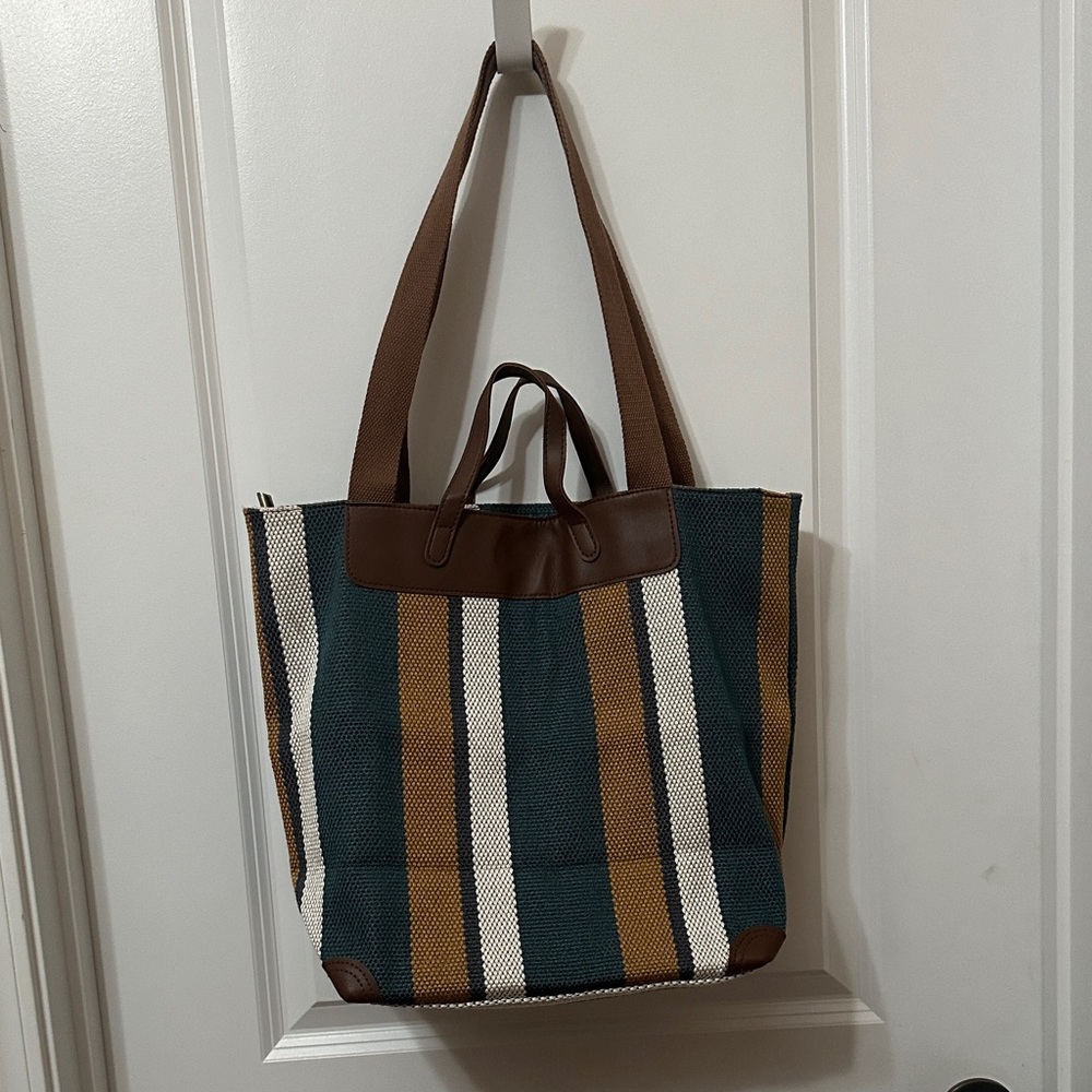Striped Brown and Green Tote Bag